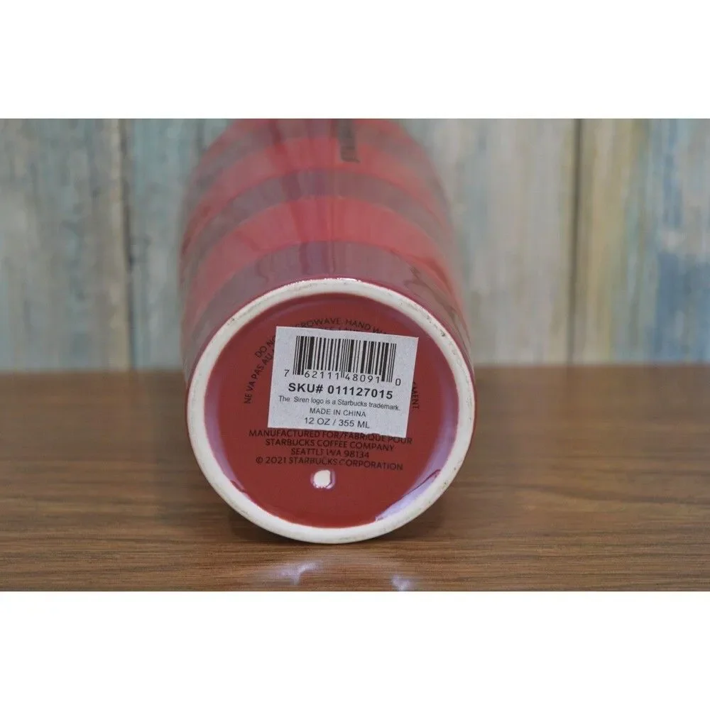 Starbucks Tumbler 12oz Red Striped Travel Mug Coffee Cup Horizontal Stripes NEW